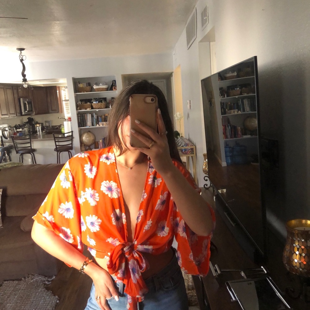 Orange floral tie top